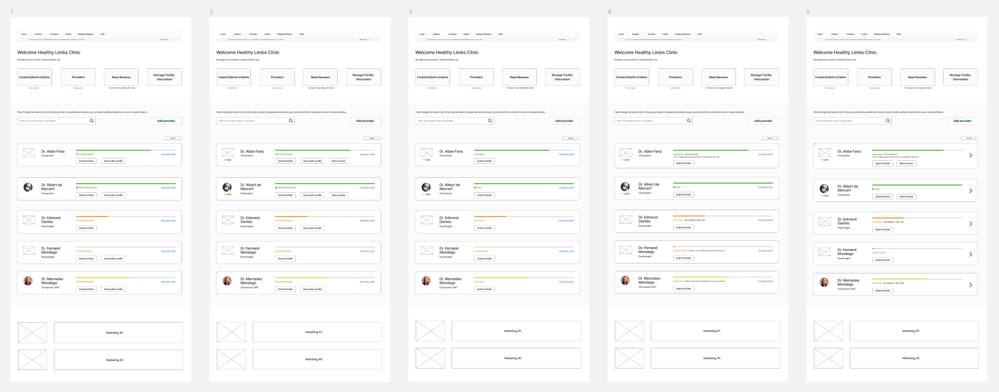 Home page version 1: Provider table variations