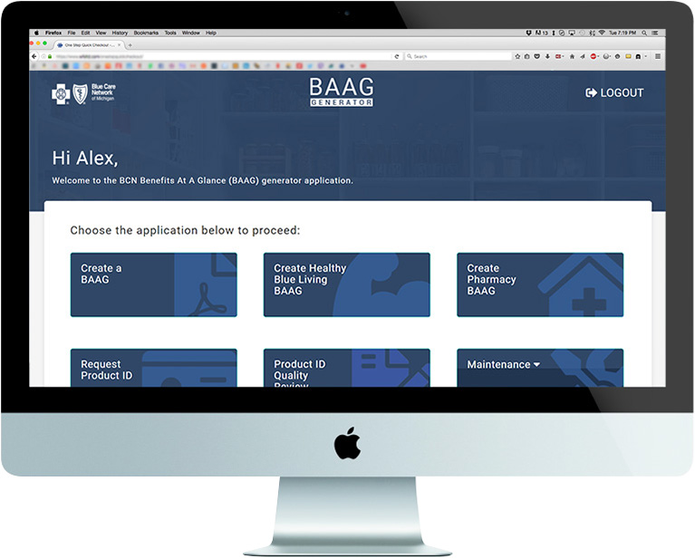 main view of the top section of the baag app